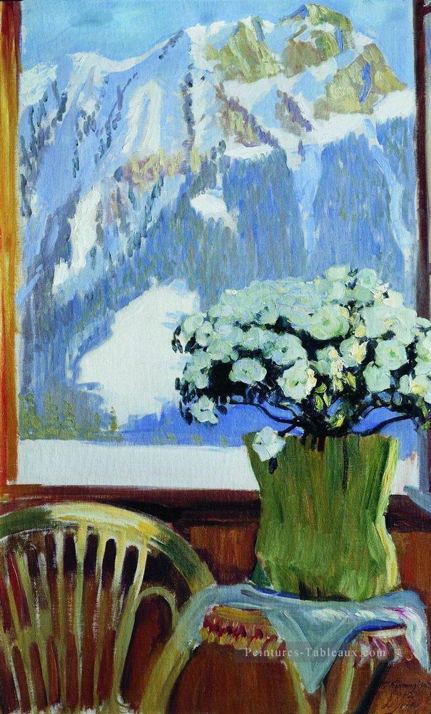 fleurs sur le balcon 1912 Boris Mikhailovich Kustodiev Peintures à l'huile